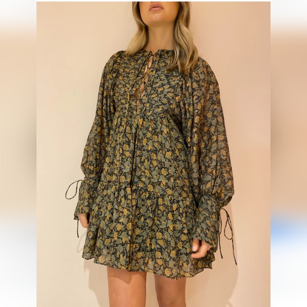 Shona Joy Francine Pin Tucked Print Mini Dress Size Medium